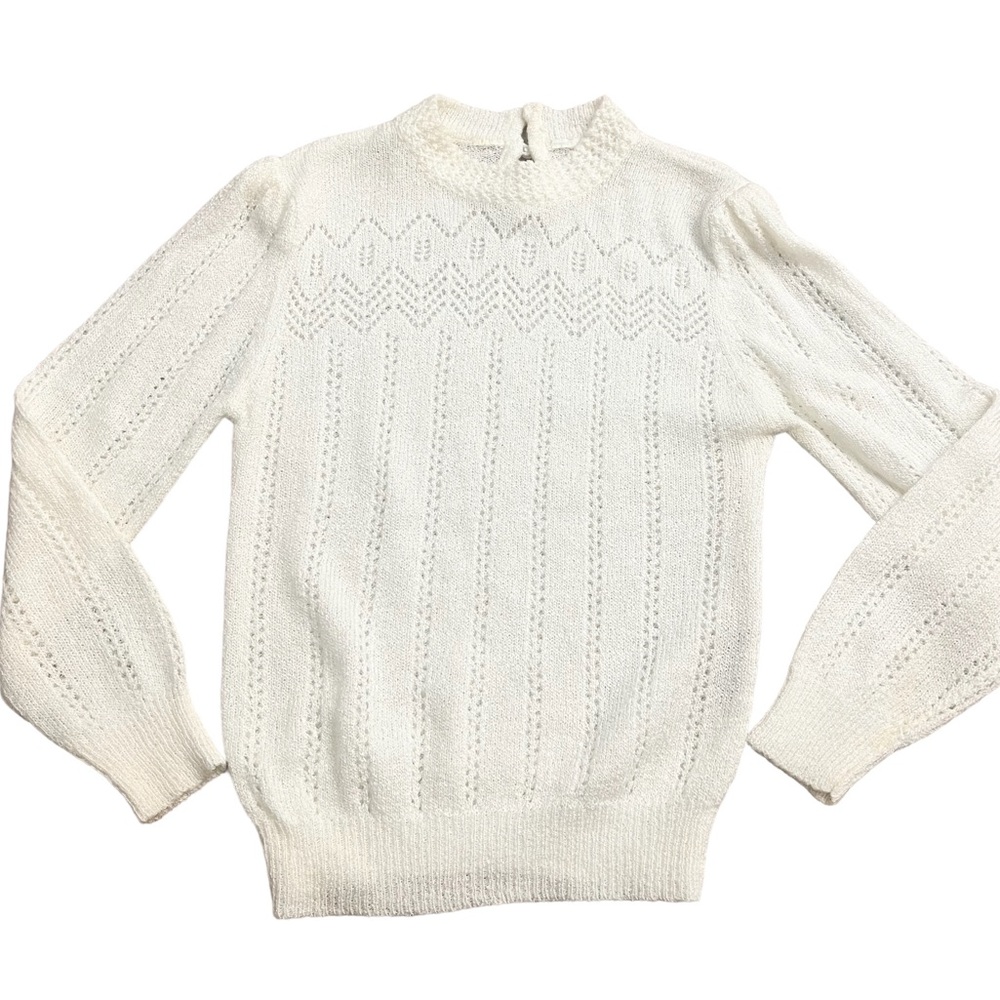 Adorable Vintage Off White Knit High Neck Sweater, Vintage Sweater Girl, Medium‎